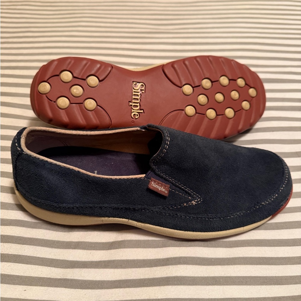 Simple Navy Suede Slip-On Sneakers Shoes